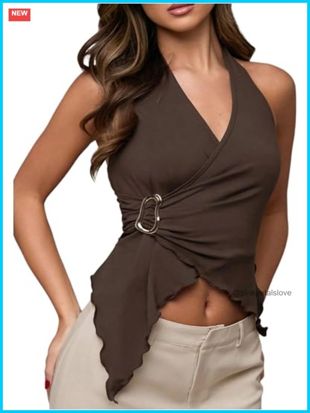 Tie Backless Halter Top Y2k Asymmetrical Wrap Tank Top Going Out Clubbing
